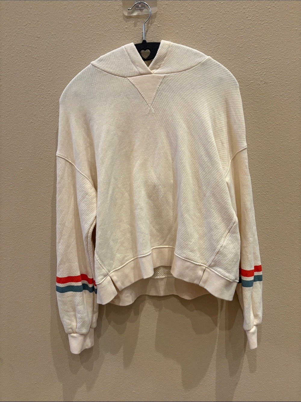 Madewell Cream Hooded Pullover Sweatshirt with Stripe Detail